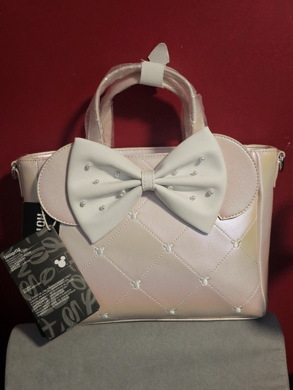 Loungefly Disney Minnie Mouse Pink Pearlescent Finish Mini Satchel Bag - Picture 8 of 12